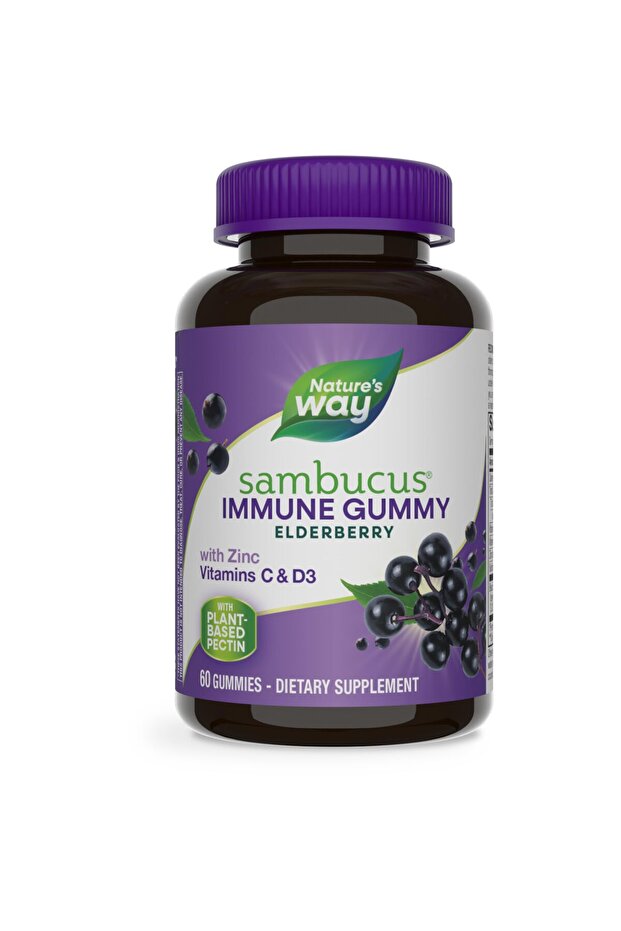 Sambucus Elderberry Immune Gummies, Vitamin C, D3, Zinc, Gluten-Free, Vegetarian, 60 Gummies