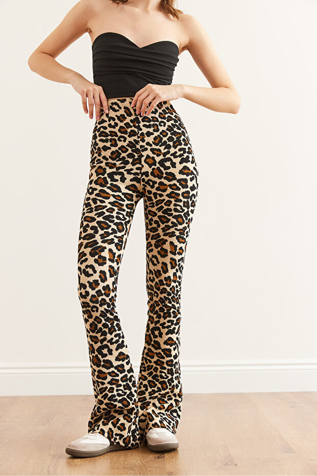 Kadın Leopar Taş İspanyol Paça Fitilli Tayt TYT-19000090 - 5