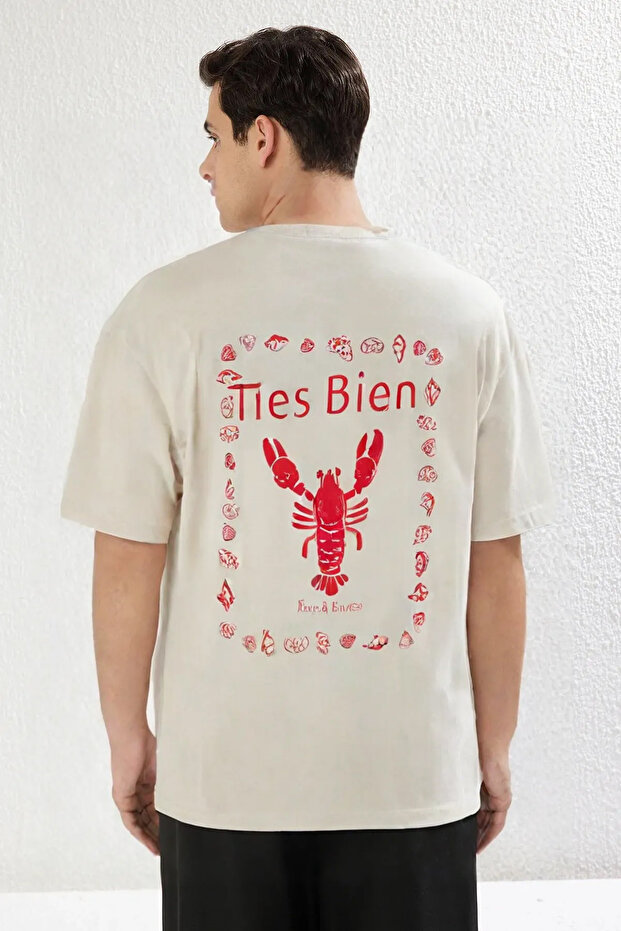 Taş Unisex Oversize/Geniş Kesim Istakoz Baskılı T-Shirt TMNSS25TS00051 - 1