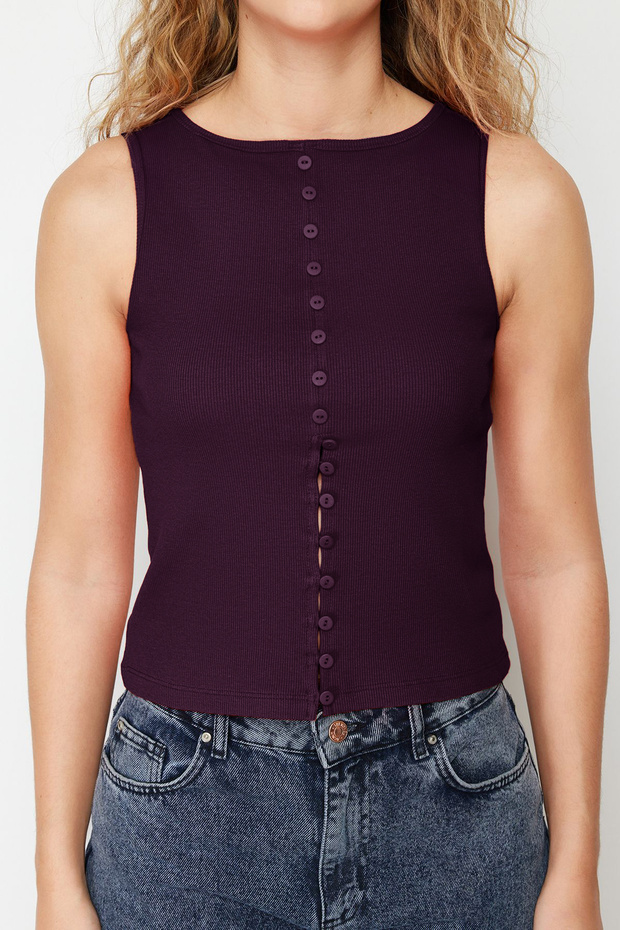 Flexible Corded Plum Blouse - Buttons, Body-Sitting Twoss24Bz00306 - 4