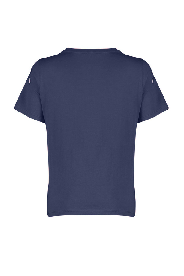 Lacivert Brode Nakışlı Basic/Regular Kalıp Örme T-Shirt TWOSS24TS00069 - 7