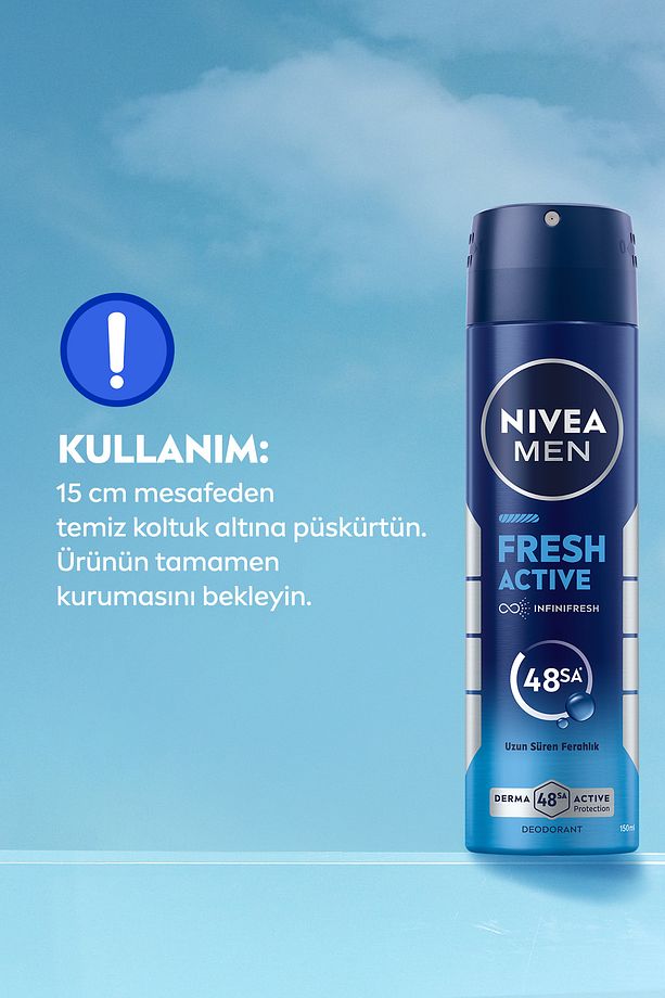 MEN Erkek Sprey Deodorant Fresh Active 150ml, Ter Kokusuna Karşı 48 Saat Koruma, Pudrasız, X3 Adet - 6