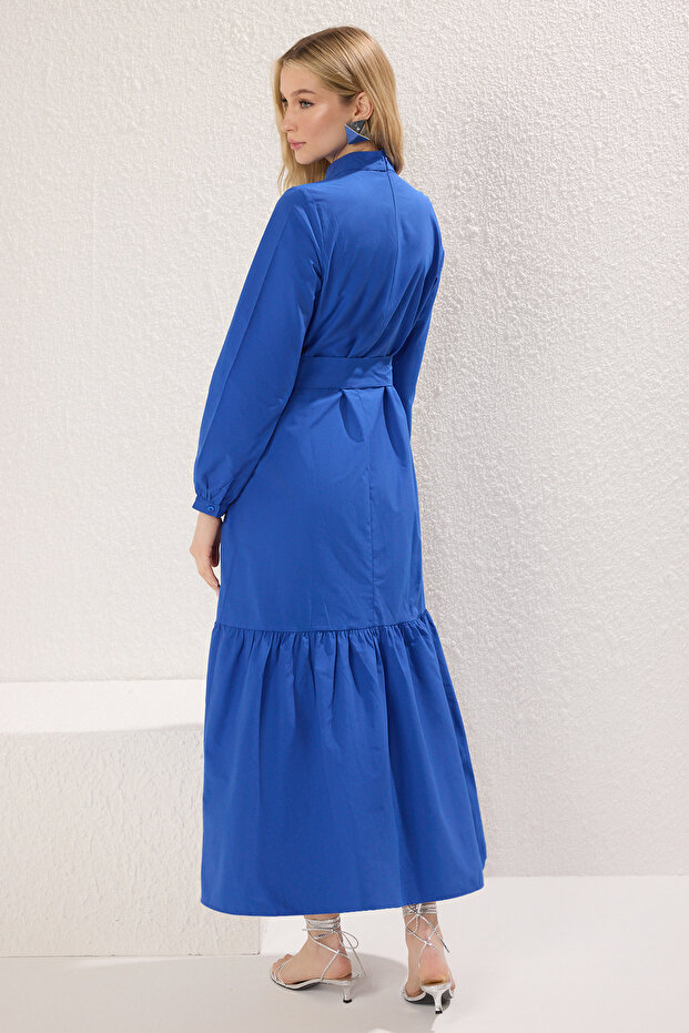 Saks Kuşaklı Pamuklu Dokuma Elbise TCTSS25EB00090 - 4
