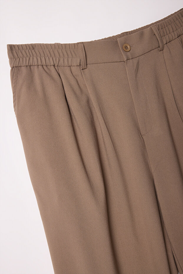 Бежеві вільні тканинні штани з широкими штанинами великого розміру TMNAW25AR00000 - 4