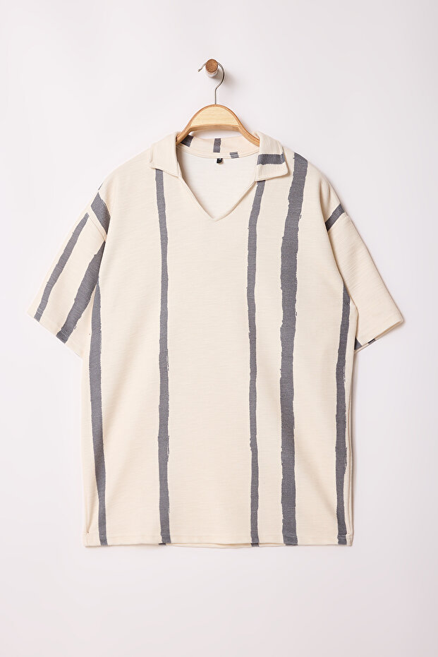 Taş Oversize/Geniş Kesim Polo Yaka T-shirt TMNSS25PO00020 - 3