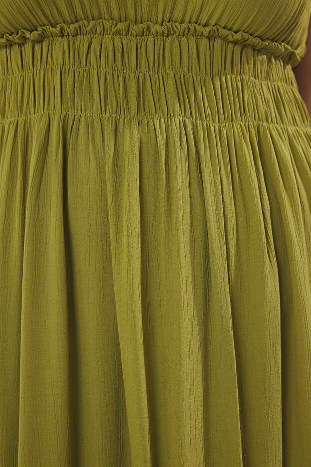 Haki Halter Yaka Dokuma Elbise TBBSS23AH00207 - 3