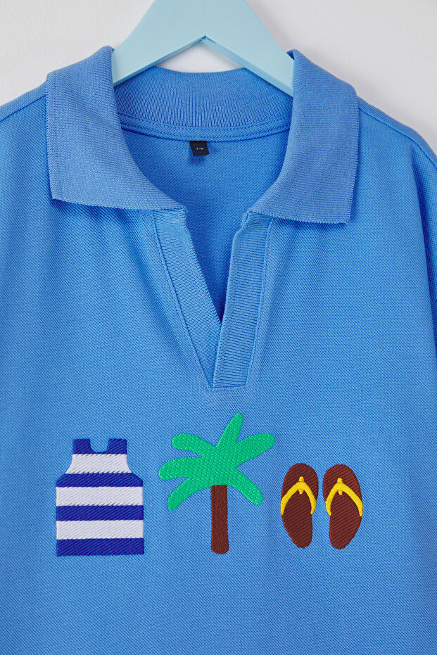 Bebe Mavisi Erkek Çocuk %100 Pamuk Baskılı Polo Yaka Örme T-Shirt TKDSS25TS00081 - 2