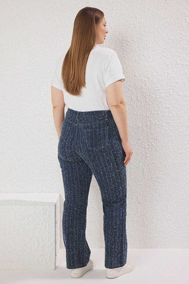 Mavi Yüksek Bel Dokulu Straight Fit Büyük Beden Jeans TBBSS25CJ00020 - 4