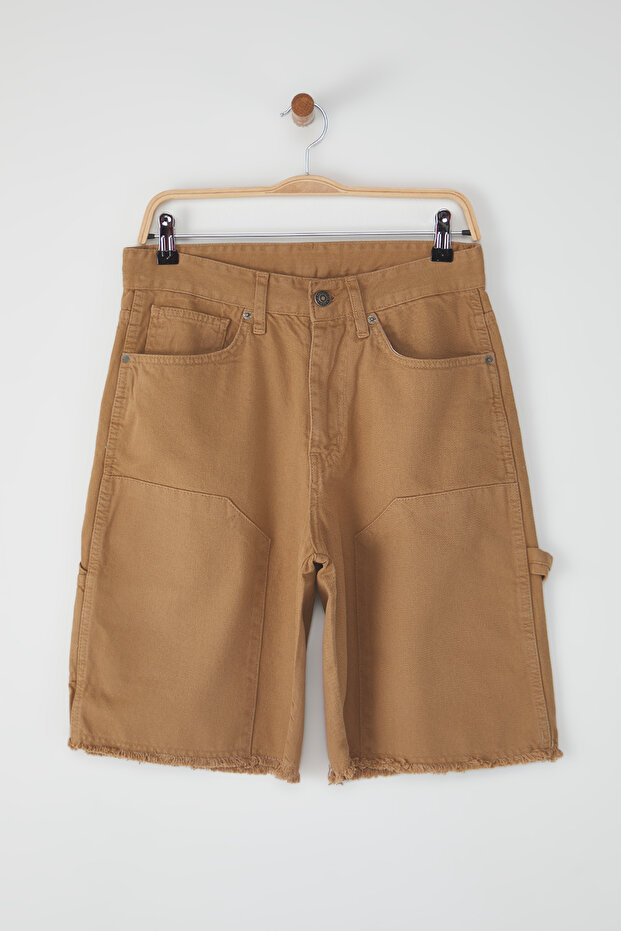 Camel Parça Dikişli Geniş Kot Şort & Bermuda TMNSS25SR00038 - 5