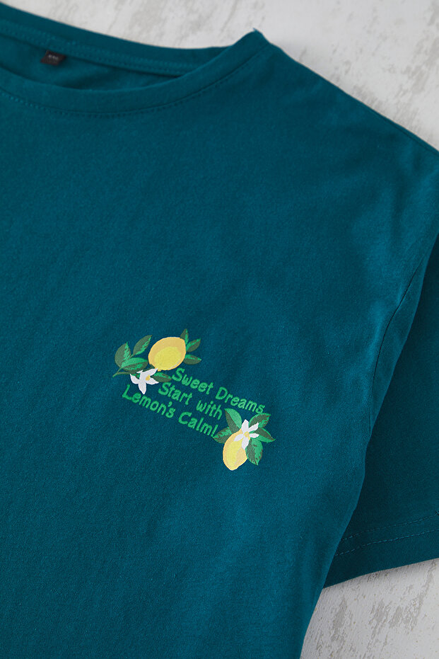Yeşil Limon Desenli Örme Pijama Takımı TBBSS25AI00103 - 4