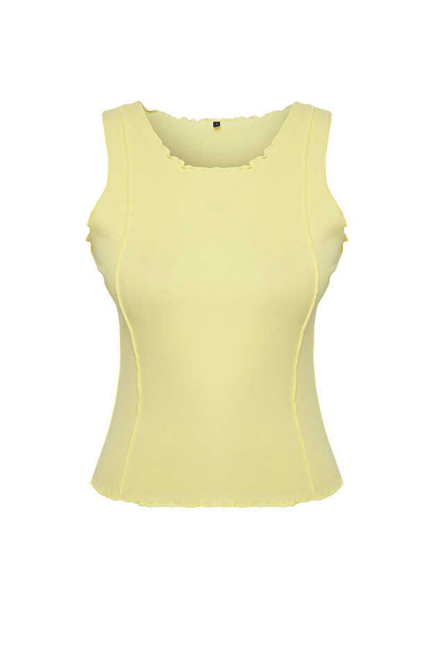 Açık Sarı Nervürlü Fitted/Vücuda Oturan Örme Atlet TWOSS25AL00032 - 5