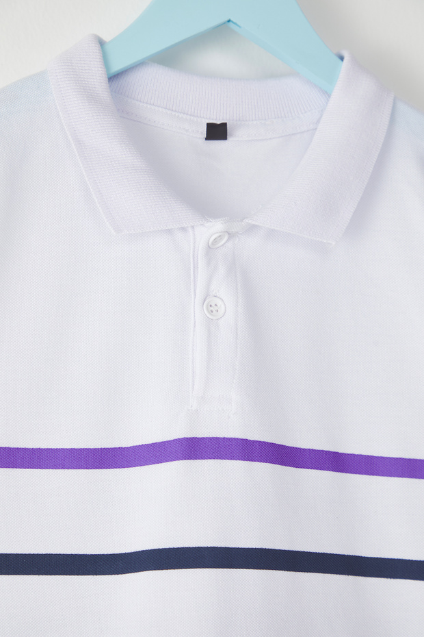 Beyaz Erkek Çocuk %100 Pamuk Çizgili Regular Kalıp Polo Yaka Örme T-Shirt TKDSS25TS00079 - 3