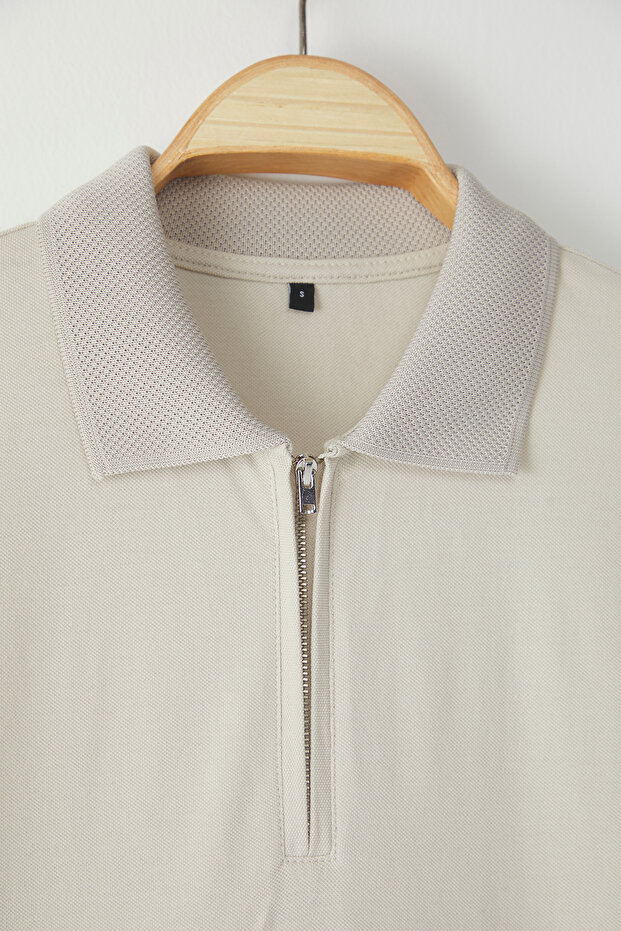 Taş Regular/Normal Kesim Fermuarlı %100 Pamuk Polo Yaka T-shirt TMNSS25PO00041 - 6