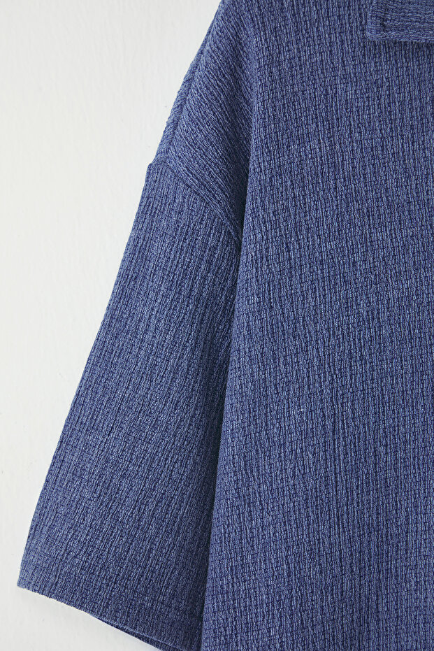 Indigo Oversize/Geniş Kesim Dokulu Örme Polo Yaka T-shirt TMNSS25PO00045 - 7