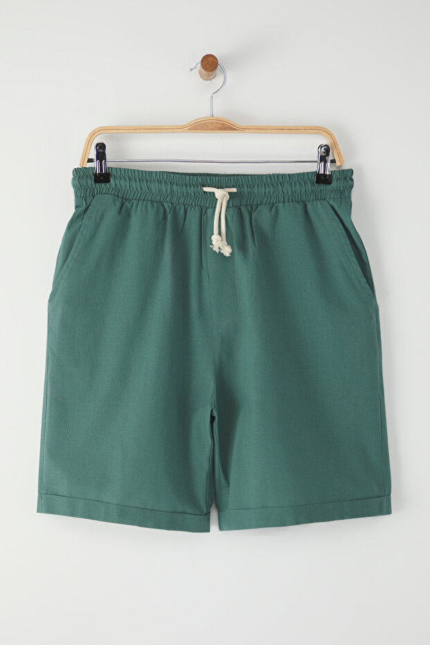 Koyu Yeşil Regular Fit %100 Pamuklu Beli Bağlamalı Şort & Bermuda TMNSS25SR00003 - 5