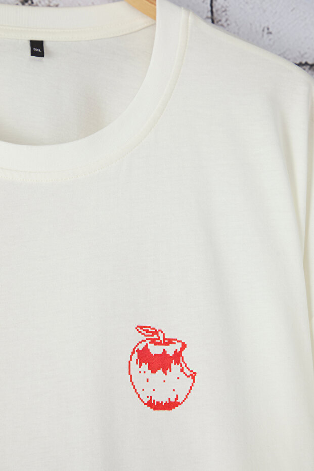 Ekru Büyük Beden Oversize/Geniş Kesim Meyve Baskılı %100 Pamuk T-Shirt TMNSS25BF00040 - 4