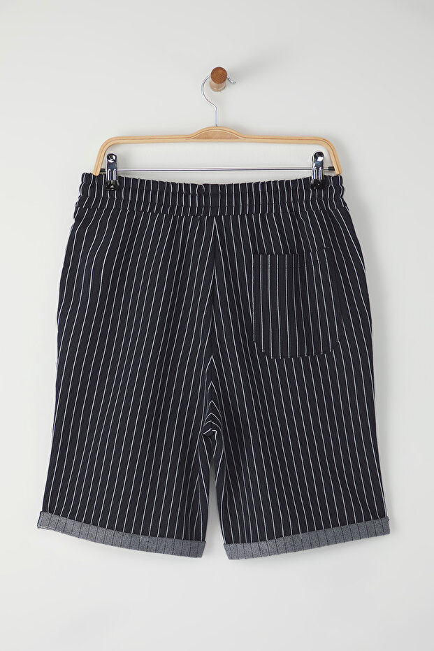 Lacivert Regular Orta Boy/Normal Kesim Çizgili Şort TMNSS20SR0200 - 8