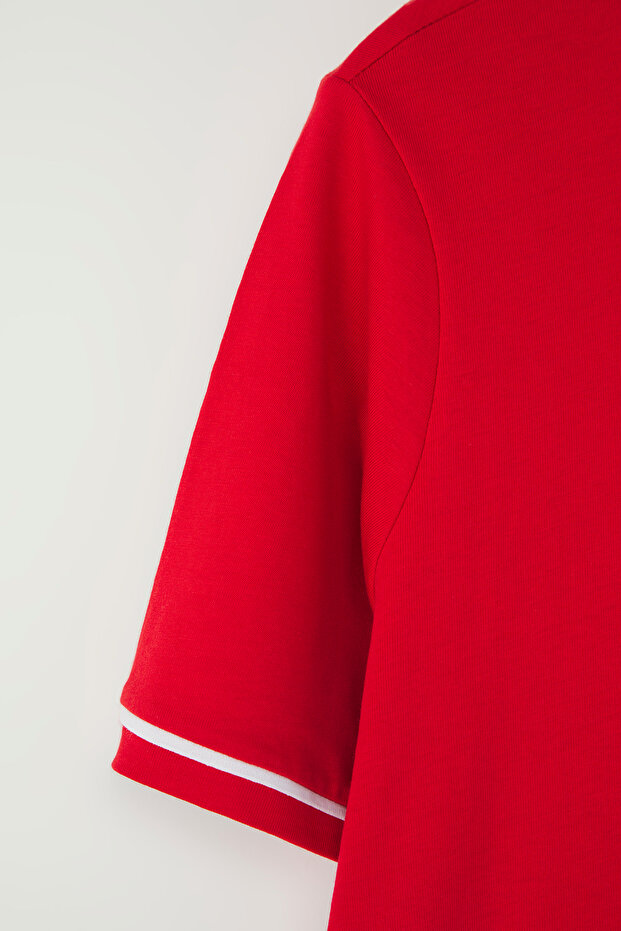 Kırmızı Bisiklet Yaka Biye Detaylı Basic Büyük Beden T-shirt TBBSS25BF00050 - 6