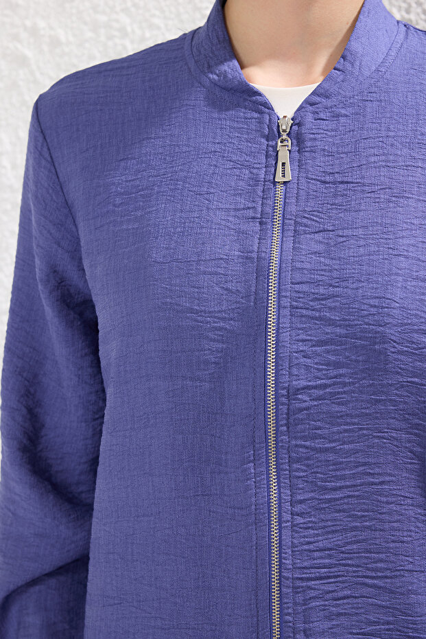 Lacivert Keten Görünümlü Tunik-Pantolon Dokuma Alt Üst Takım TCTSS24US00016 - 3