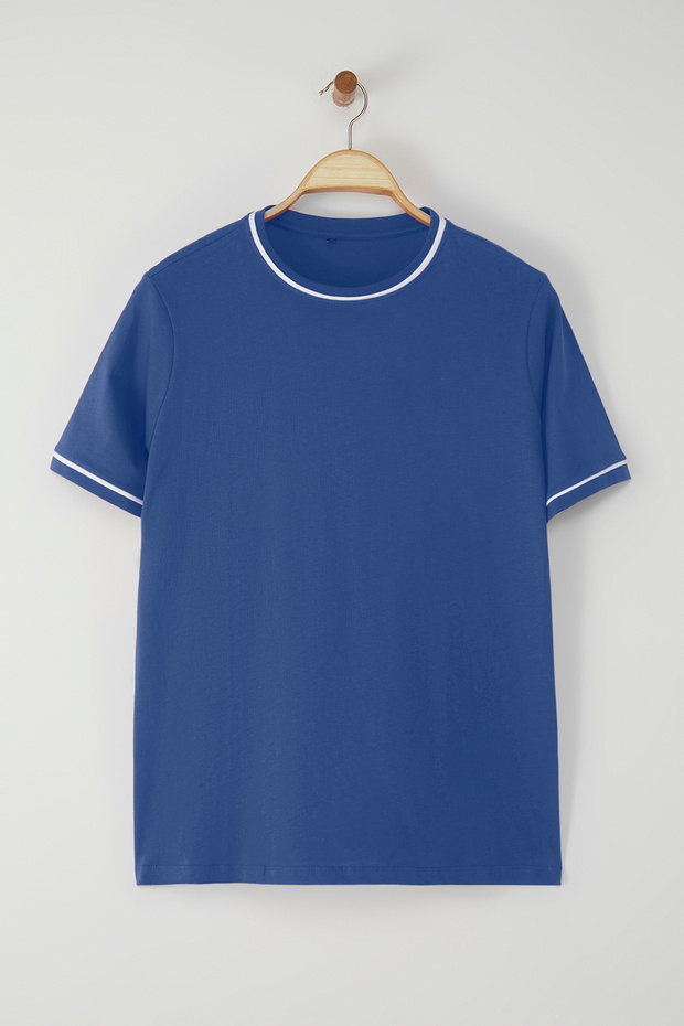 Indigo Bisiklet Yaka Biye Detaylı Basic Büyük Beden T-shirt TBBSS25BF00050 - 5