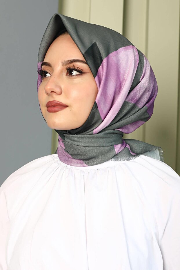 Triangle Pattern Purple Cotton Scarf - 2