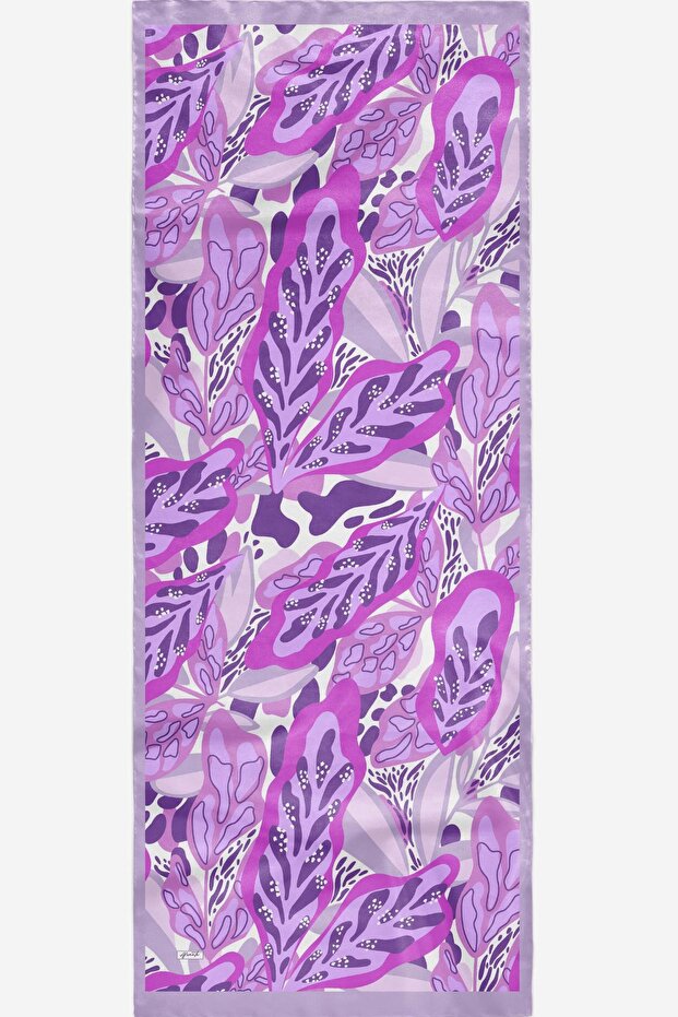 شال استوائي من القطن الناعم بنمط أوراق الشجر الأرجوانية - 5