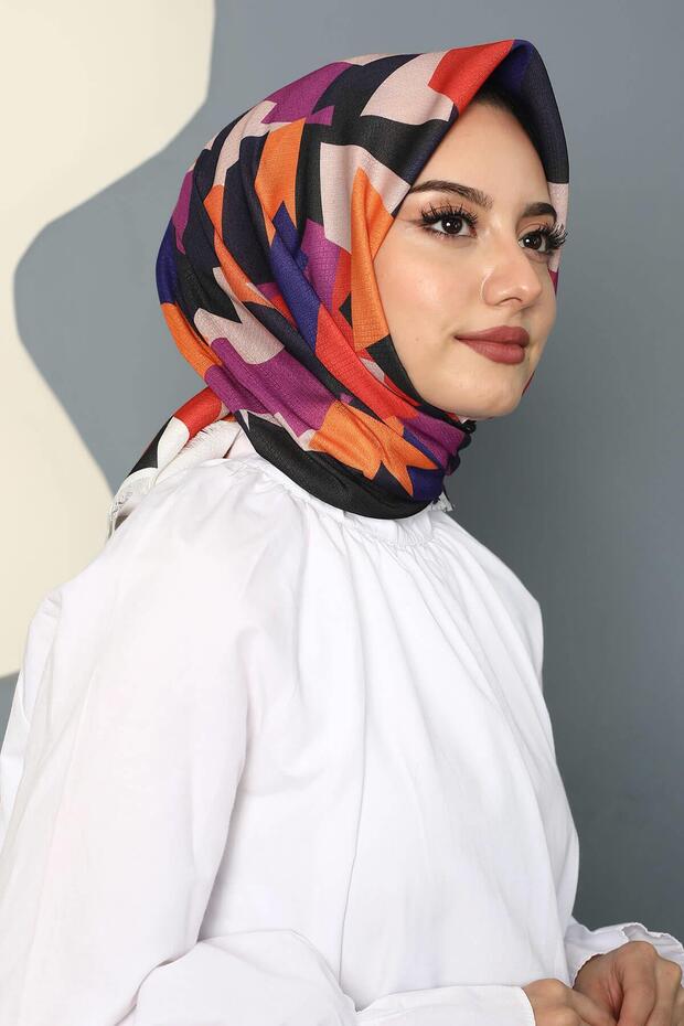 Orange Cotton Abstract Patterned Scarf - 1