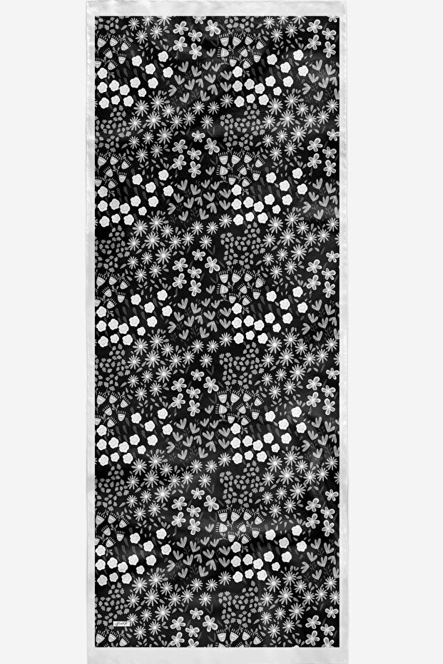 Flower Pattern Black Soft Cotton Shawl - 5