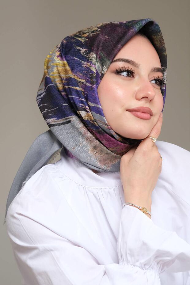 Fırça Desen Mor Pamuk Eşarp - 4