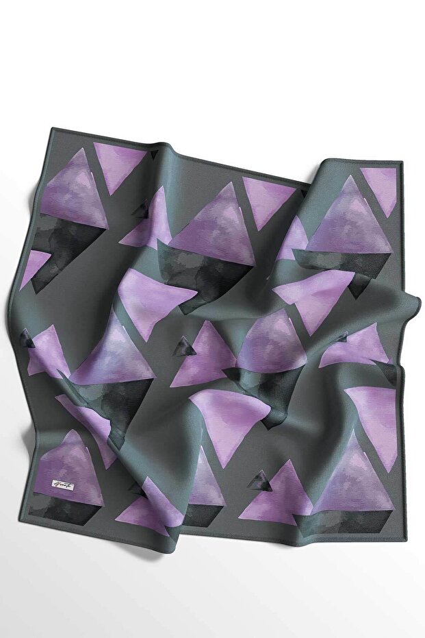 Triangle Pattern Purple Cotton Scarf - 3