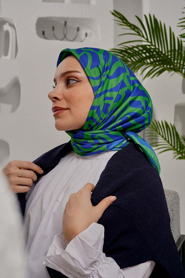 Yaprak Desen Yeşil Soft Pamuk Eşarp - 5