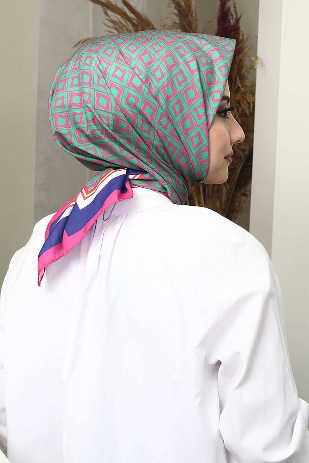 Kare Desen Pembe Soft Pamuk Eşarp - 4