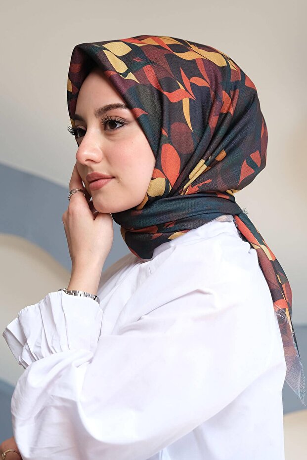 Leaf Pattern Yellow Cotton Scarf - 1