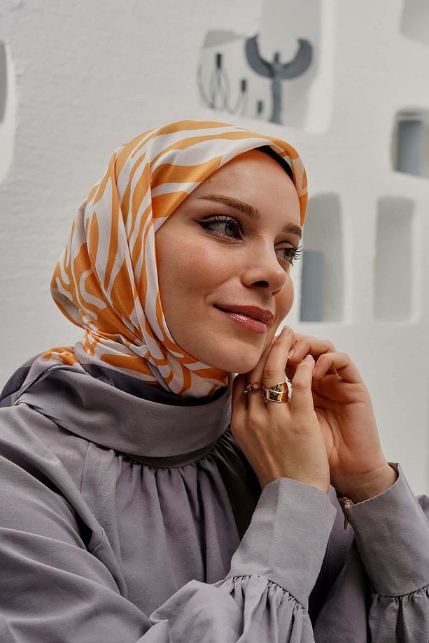 Yaprak Desen Sarı Soft Pamuk Eşarp - 3