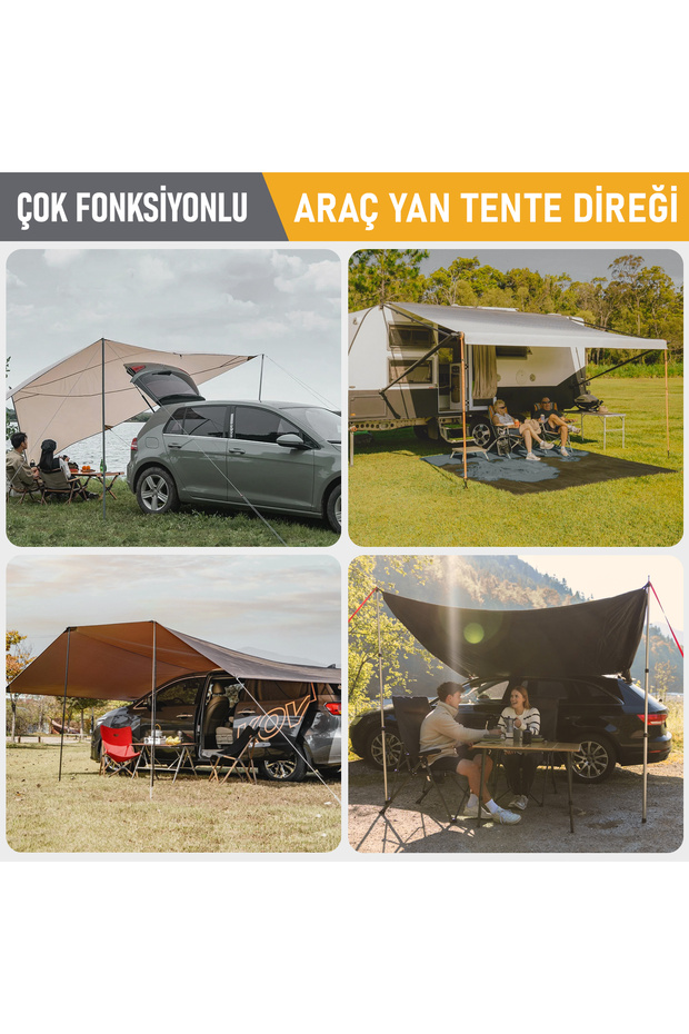 Tarp Kamp Direkleri, 2`li Set Teleskopik Alüminyum Tente Çadır Gölgelik Branda Direkleri Gümüş - 8