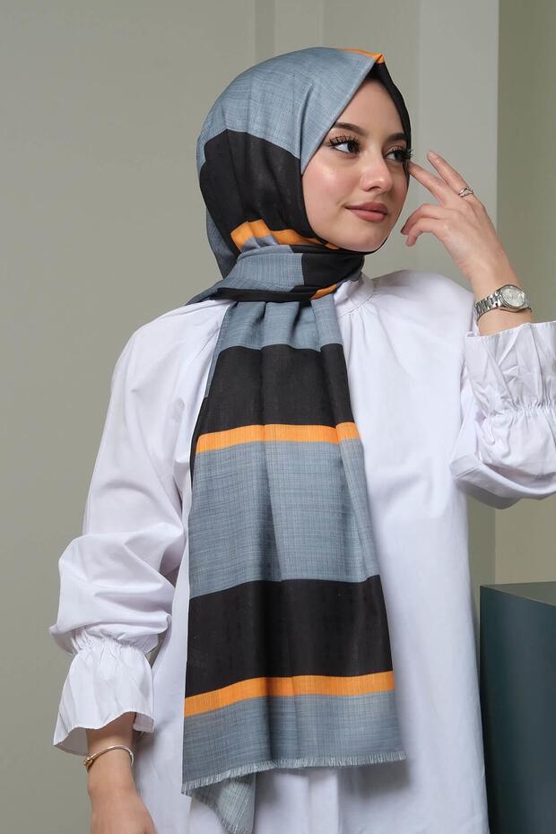 Gray Striped Cotton Shawl - 3