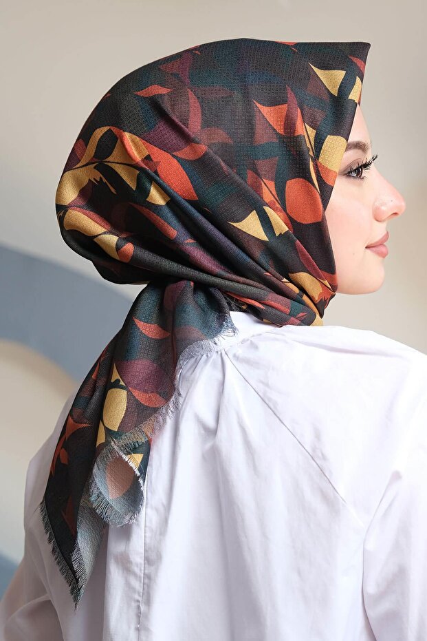 Leaf Pattern Yellow Cotton Scarf - 2