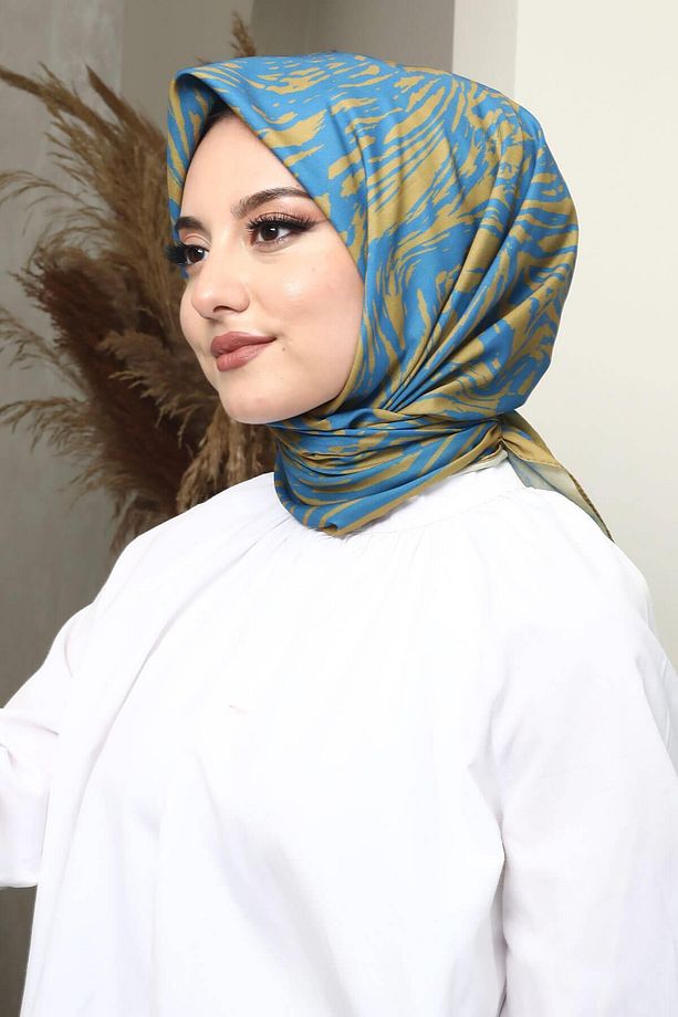 Dalgalı Desen Hardal Soft Pamuk Eşarp - 4