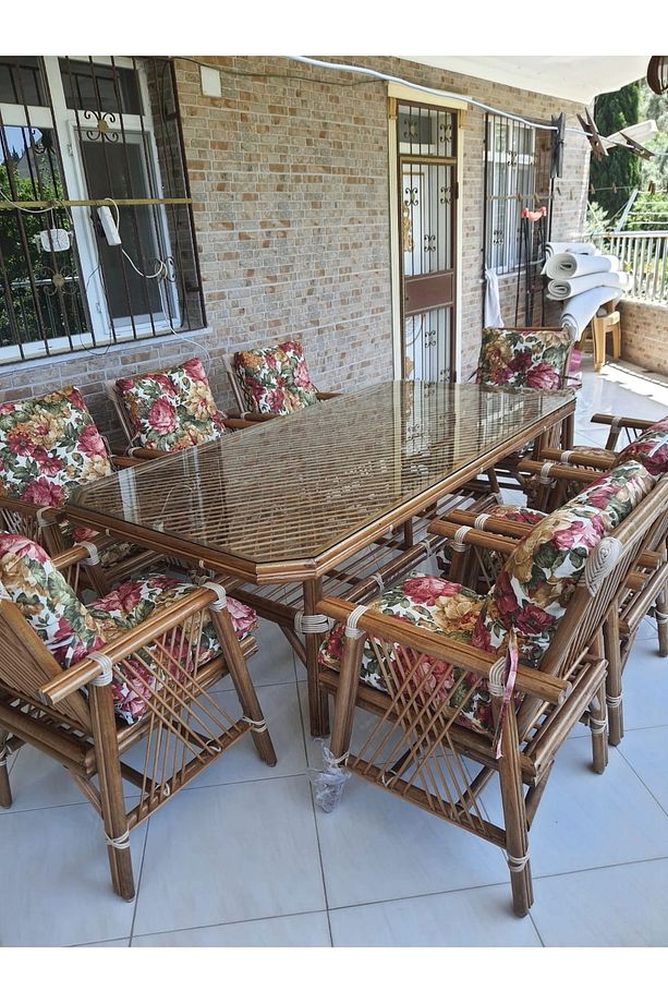 Nivemeshome 8 Kişilik Minderli Bambu Oturma Seti (8 SANDALYE SEHPA) - 2