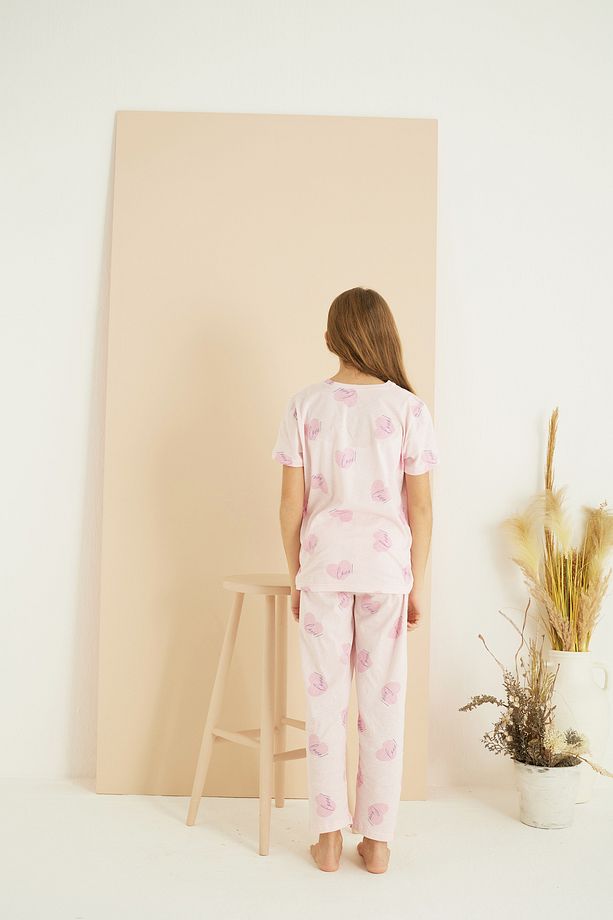 pembe desenli Pamuklu Bisiklet Yaka Örme Pijama Takım25107154 - 5