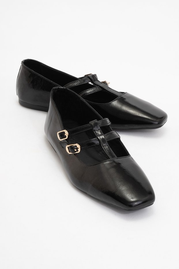 Starling Black Patent Leather Genuine Leather Women's Ballerina Shoes
