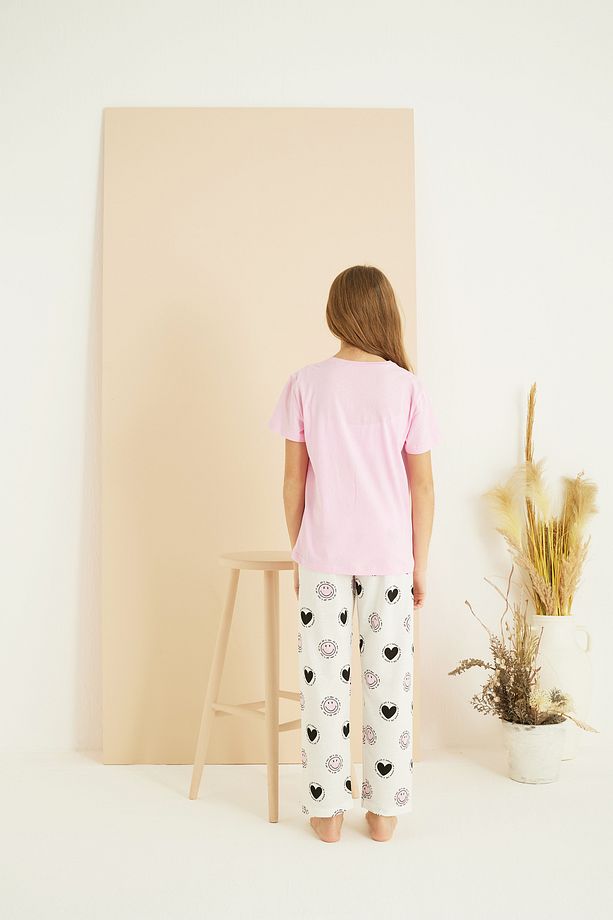 pembe desenli Pamuklu Bisiklet Yaka Örme Pijama Takım25107127 - 5