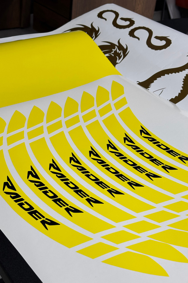 Yellow Color Inside Lettering Wheel Rim Strip Sticker Label for Tvs Raider (8 Pieces)