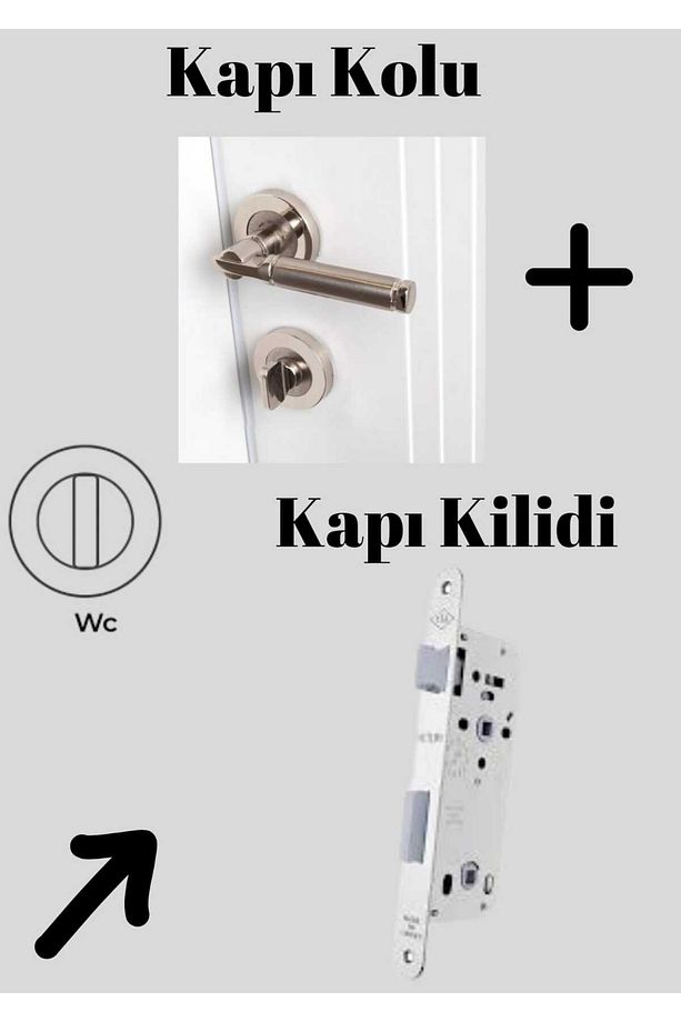 ROZETLİ NİKEL LÜKS PARÇALI WC KAPI KOLU VE KİLİT ( TAKIM HALİNDEDİR) - WC VE BANYO KAPILARI İÇİNDİR. - 1