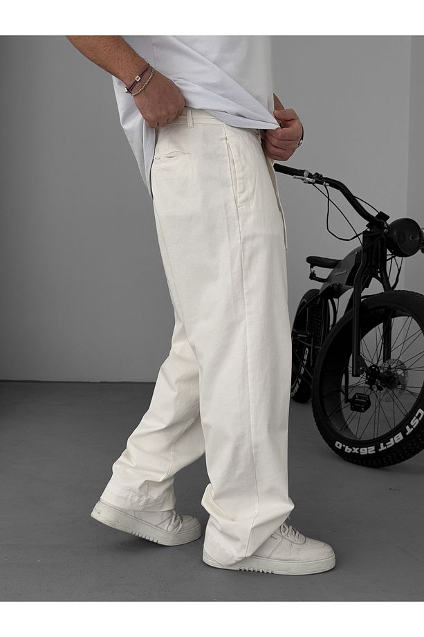 Ekru Basic Kuşaklı Baggy Pantolon Ke-1006/1011 - 5