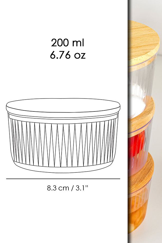 6'lı Ahşap Kapaklı Saklama Kabı Seti - Yuvarlak Sunumluk Çerezlik Reçellik Kahvaltılık Set 200 ml - 7