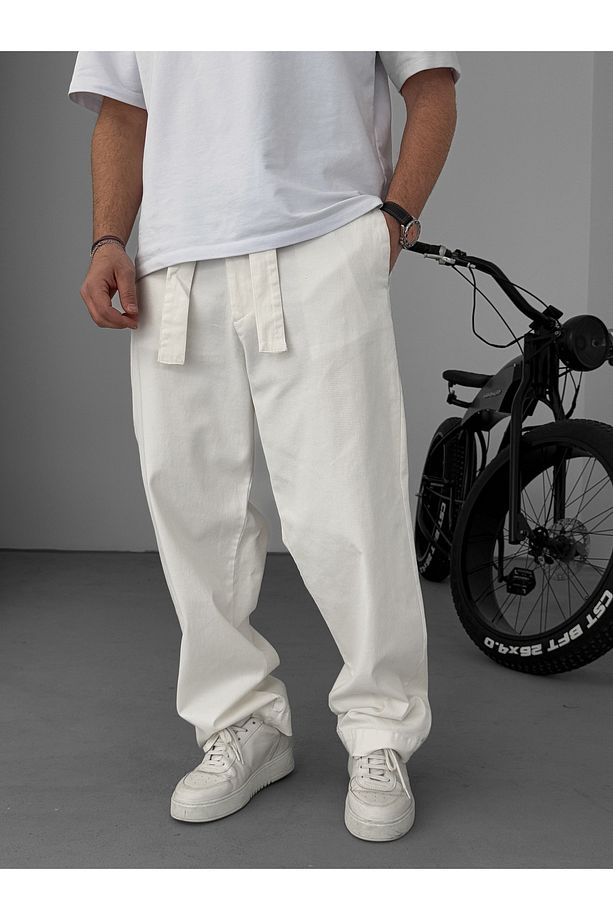 Ekru Basic Kuşaklı Baggy Pantolon Ke-1006/1011 - 2