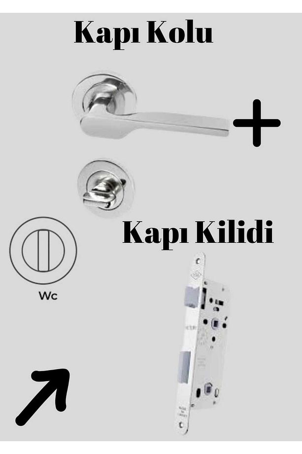 Rozetli Nikel Lüks 2019 Wc Kapı Kolu Ve Kilit ( Takım Halindedir) - Wc Banyo Kapıları Içindir. - 1