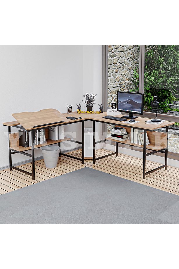 L Tipi bilgisayar ve çalışma masası açılır ayarlanabilir (180x180 yükseklik 75 cm) - 1