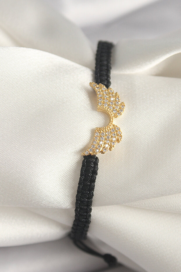 Brass Gold Color Zircon Stone Wing Figure Elevator Macrame Model Women's Bracelet Tj-Bb6803